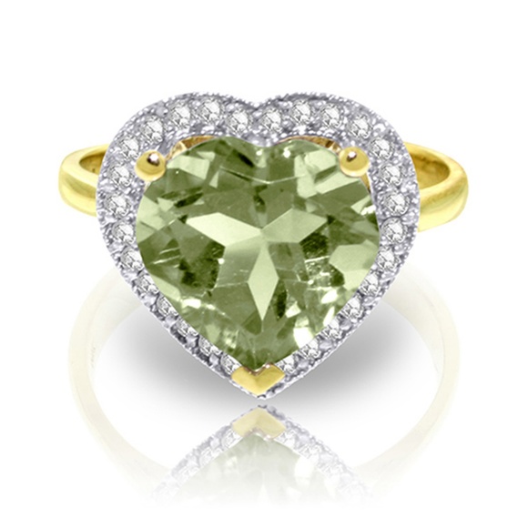 GOLD RING WITH DIAMONDS & HEART GREEN AMETHYST